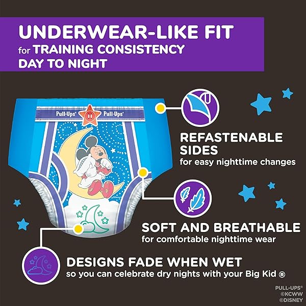 PULL-UPS BOYS’ NIGHT-TIME POTTY TRAINING PANTS, SIZE 3T-4T OVERNIGHT TRAINING UNDERWEAR (32-40 LBS), 60 CT