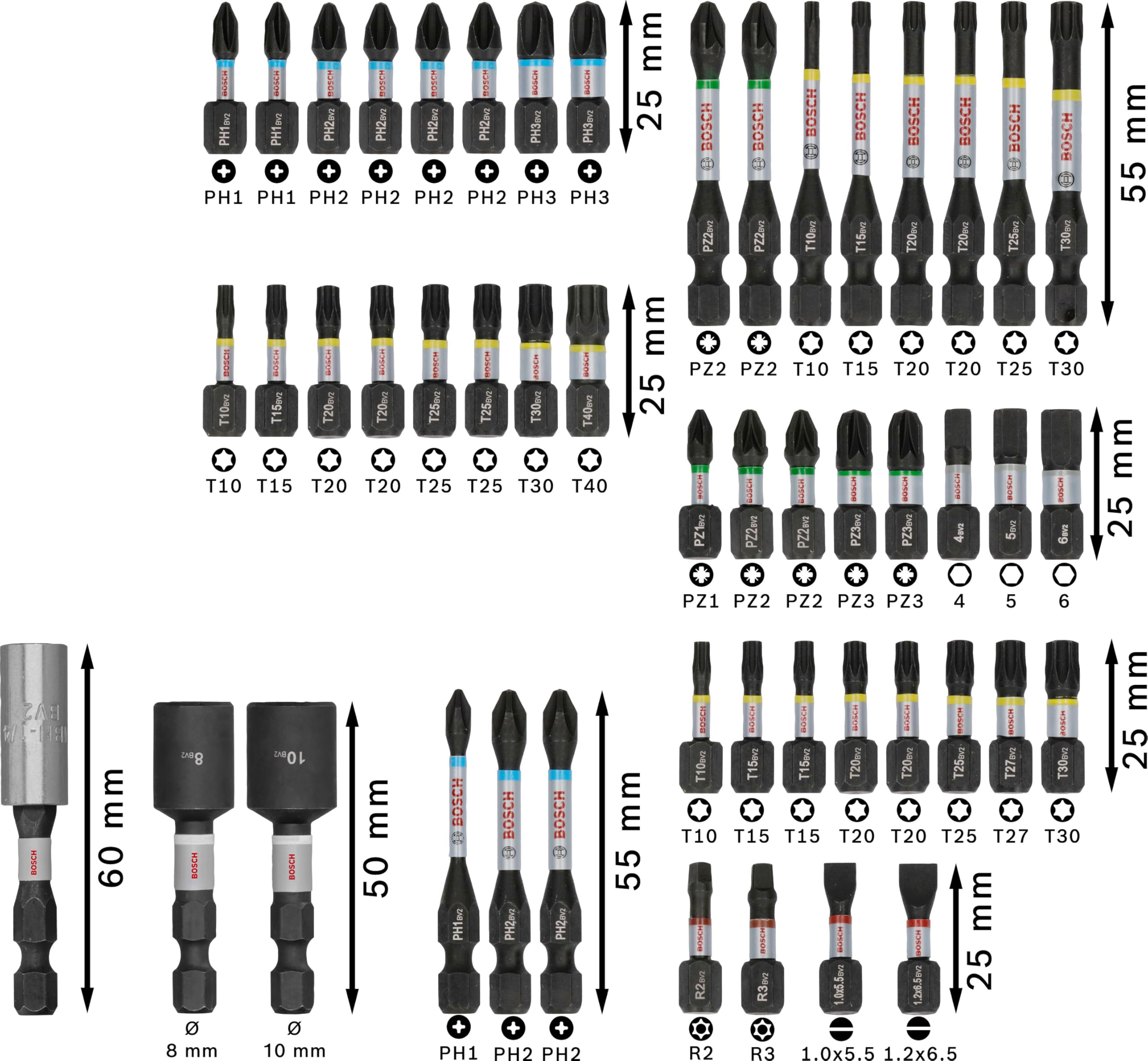 Bosch 50x PRO Impact Set, 50-tlg. (200 x 107 mm, Professional Zubehör Schraubendreher, Schraubendreher) 3