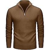 MAGCOMSEN Men's Sweaters 1/4 Zip Knit Waffle Textured Pullover for Fall Winter Warm Soft Sweater