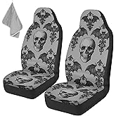 Aplkyhs Gothic Skull Car Seat Covers Highback Bucket Seat Cover Universal Front Bucket Seat Cover,2pcs Universal Fit, Halloween Bat Auto Accessories