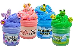 Squeezy Magic Slime 4 Pack Cloud Slime Bundle, Handmade in Canada, Soft & Stretchy Slime Like Peachybbies, ASMR Sensory Toy, 