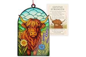 DUDUCRAFT Highland Cow Ornaments, Highland Cow Gifts, Christmas Ornament 2025, Vintage Christmas Ornament, Farmhouse Xmas Orrnaments, Suncatcher Effect Stained Glass Window Hanging, car Hanging Accessories