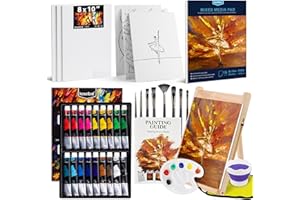 koseibal Acrylic Paint Set for Adults & Kids - 37PCS Painting Supplies Kit with 18 Colors Acrylic Paint, 8 Paint Brushes,6 Canvas Panels, Wooden Easel,Palette, Painting Pad, Cleaning Cup, Cloth