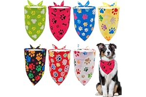 Pai Sence 7 PCS Paw Print Dog Bandanas for Large Dog Breed 33 Inch Extra Large Polyester Dogs Bandana XL Scarves Party Grooming L