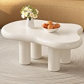 GraceNook 35.43" White Cloud Coffee Table, Modern Round Edge Coffee Table with 4 Sturdy Support Legs and 2.28" Thick Tabletop,Easy Match for Living Room, Bedroom, Balcony, Patio