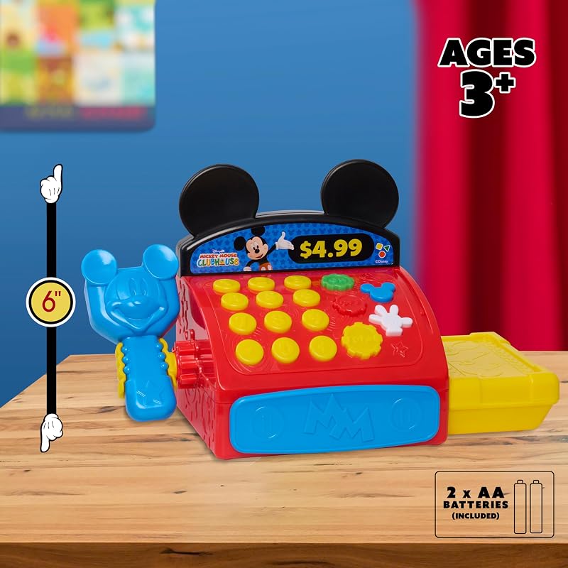 Caixa registadora Disney Jr. Micky Mouse Clubhouse com sons, frases e dinheiro de brinquedo, 10 peças, desenvolve competências básicas de matemática, brinquedo para crianças a partir dos 3 anos, pela Just Play