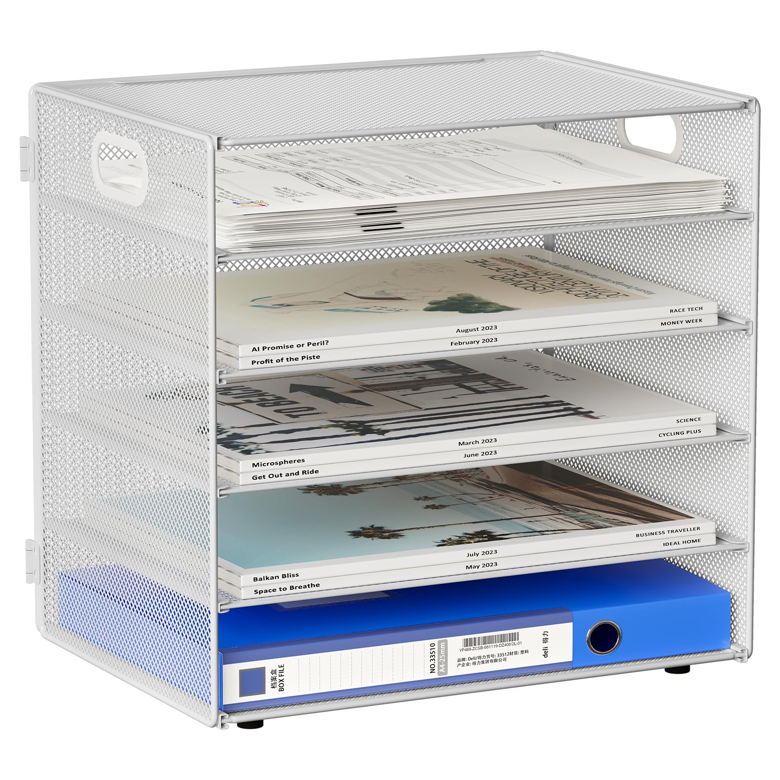 EasyPAG 5 Tier Desktop A4 Office Mesh Tray Desk Tidy File Holder Paper Organiser Magazine Storage Rack,White