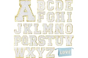 CZWZ 26 Pieces Self Adhesive Chenille Letter Patches Glitter Chenille Letter Patches Chenille Initial Patches for DIY Mobile Phone Clothing Backpack Bag Jackets Jeans (White)
