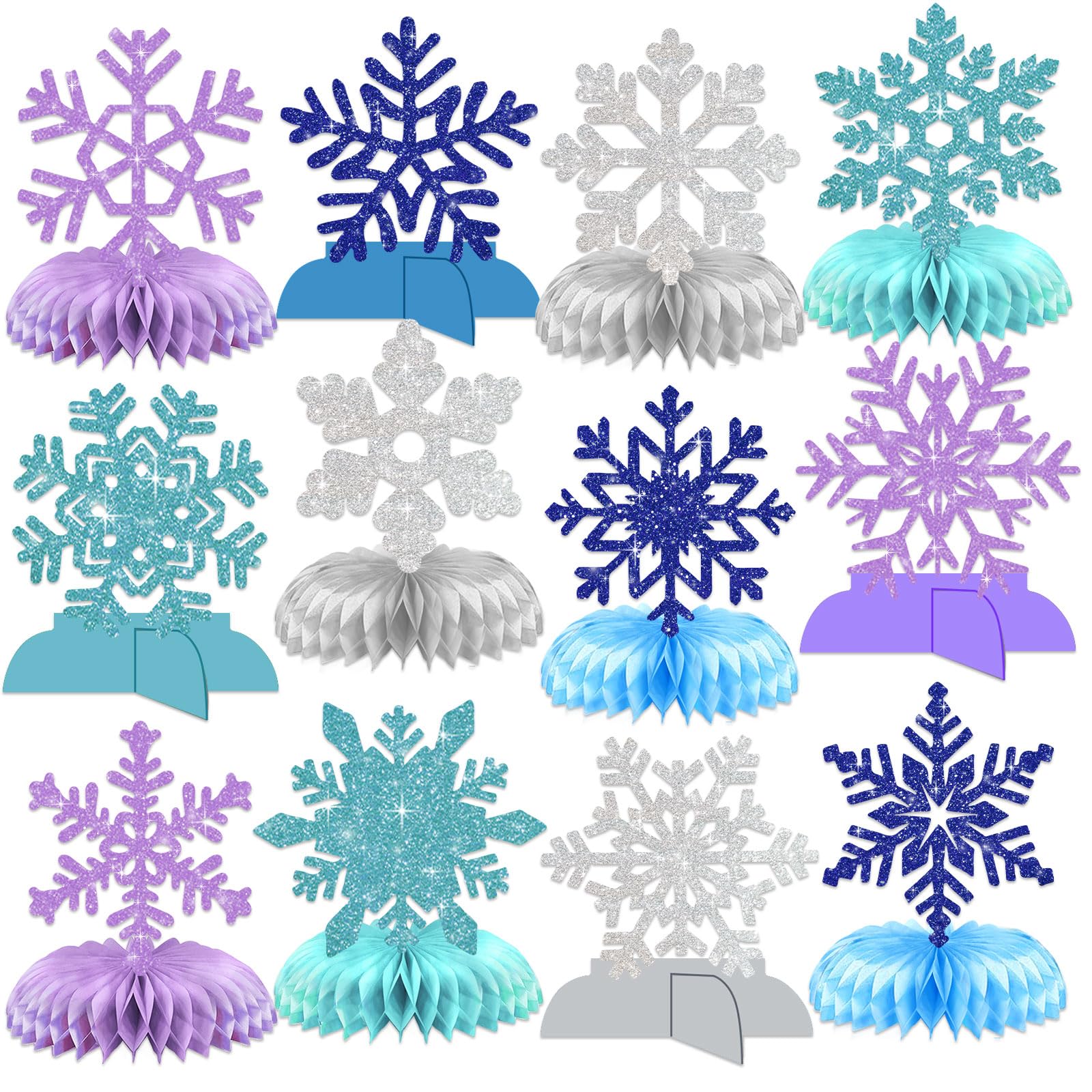 Photo 1 of 12 Pcs Snowflake Centerpieces for Table Snowflake Winter Table Decorations Winter Wonderland Decorations Frozen Birthday Party Decorations