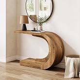 LITTLE TREE 43.3-Inch Farmhouse Console Table, 2-Tier C-Shaped Sofa Table Behind The Couch, Wooden Narrow Entryway Hallway Foyer Table for Living Room, Entrance, Rustic Brown