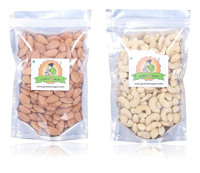 Grandma Agro Cashew Nut (250g) and California Almonds (250g) , Total 500 Grams (Combo of 2)