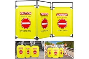 ACTREY 3 Panels Safety Barricade Heavy Duty PVC Frame 5.8FT Foldable Security Sign Barrier Gate High Visibility Caution Symbol Crowd Control Restricted Area Pedestrian Barricade"DO NOT Enter"(Yellow)
