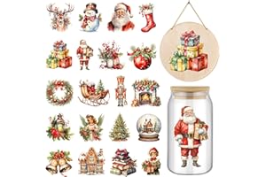NANZHOO 20 Sheets Vintage Christmas Rub On Transfers for Crafts, Rub On Transfers for Furniture Wood Glass Porcelain Leather DIY Xmas Craft, Christmas Transfer Stickers Decals,3 * 3inch - Vintage