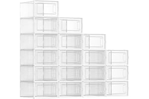 SONGMICS Shoe Boxes, Set of 18 Shoe Storage Organizers, Stackable and Foldable for Sneakers, Fit up to US Size 11, Transparen