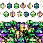 Capoda 24 Pcs Mardi Gras Ornaments 2.4 Inch Mardi Gras Ball Ornaments Carnival Purple Gold Green Shatterproof Hanging Glitter Balls for Tree Home Masquerade Party Decorations
