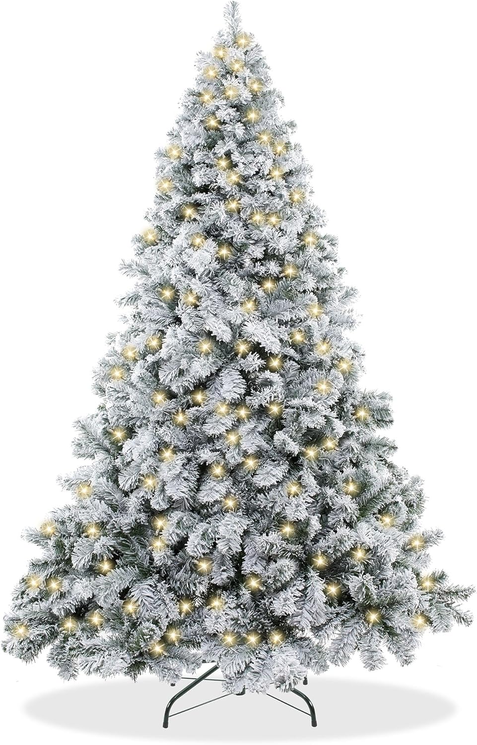 Trees - Casafield 7.5FT Pre-Lit Realistic Snow-Flocked Pine Artificial Holiday Christmas Tree with Sturdy Metal Stand
