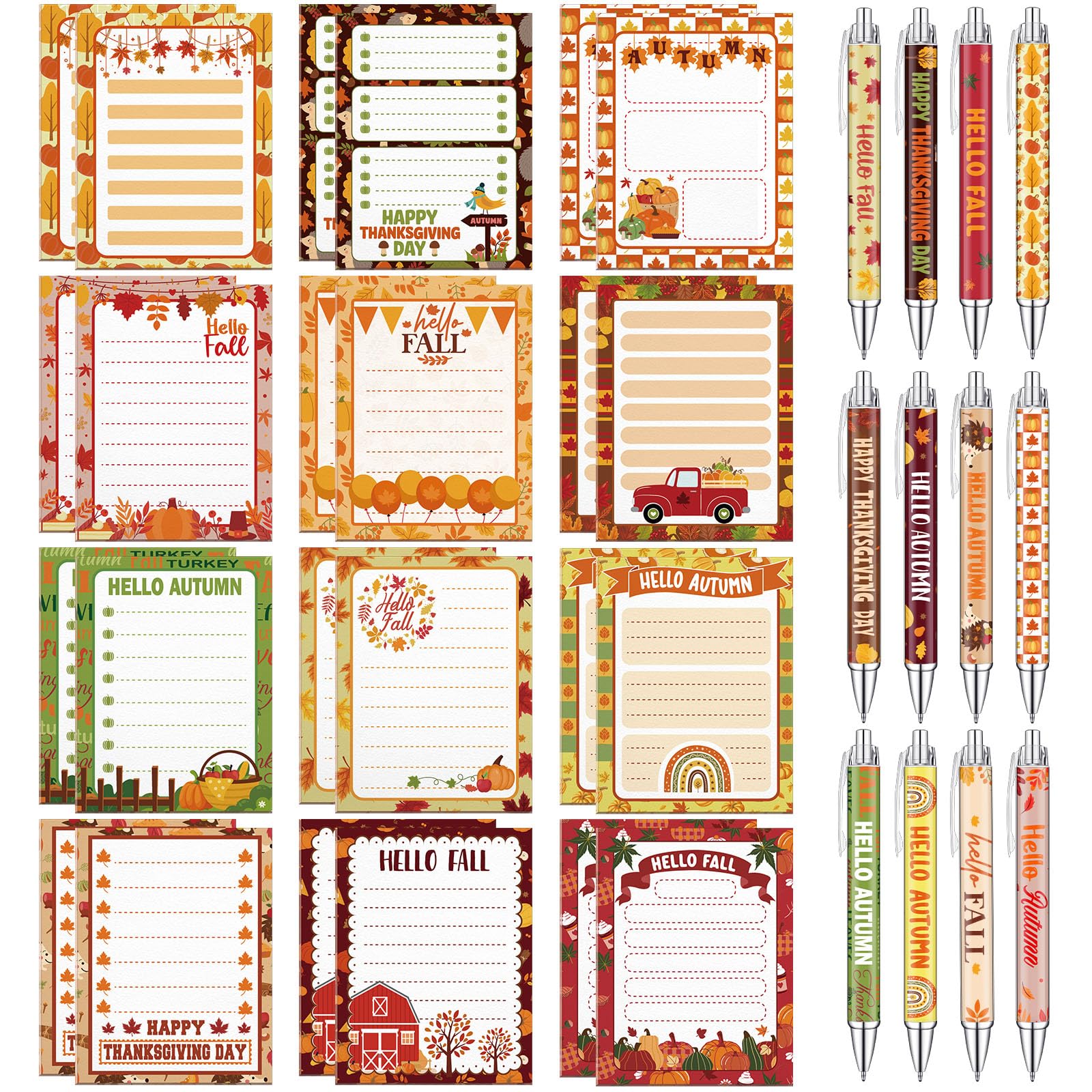 Eaasty 48 Pcs Fall Party Favors Autumn Notepad with Thanksgiving Pens ...