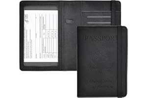 HerriaT Passport and Vaccine Card Holder Combo,Cover Case with CDC Vaccination Card Slot, Leather Travel Documents Organizer Protector, with RFID Blocking, for Women and Men