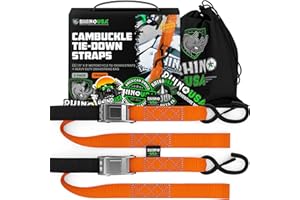 Rhino USA Motorcycle Tie Down Straps (2 Pack) Lab Tested 2,200lb Break Strength, Steel Cambuckle Tiedown Set with Integrated 