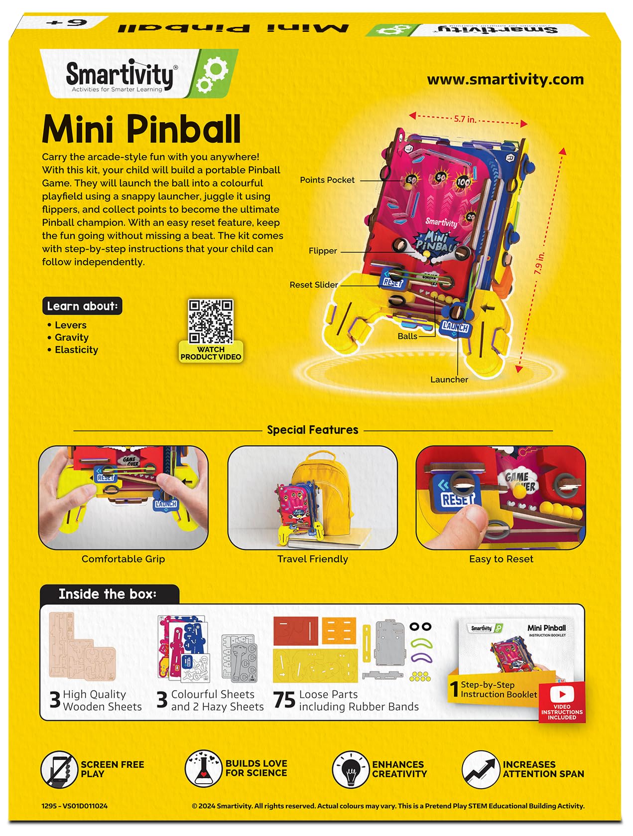 Smartivity DIY Mini Pinball for Kids Ages 6-12 Years | Build Your Own - Hand Held Pinball Game I Birthday Gift for Boys & Girls | STEM Toy for Kids 6,7,8,9,10,11,12 Years Old