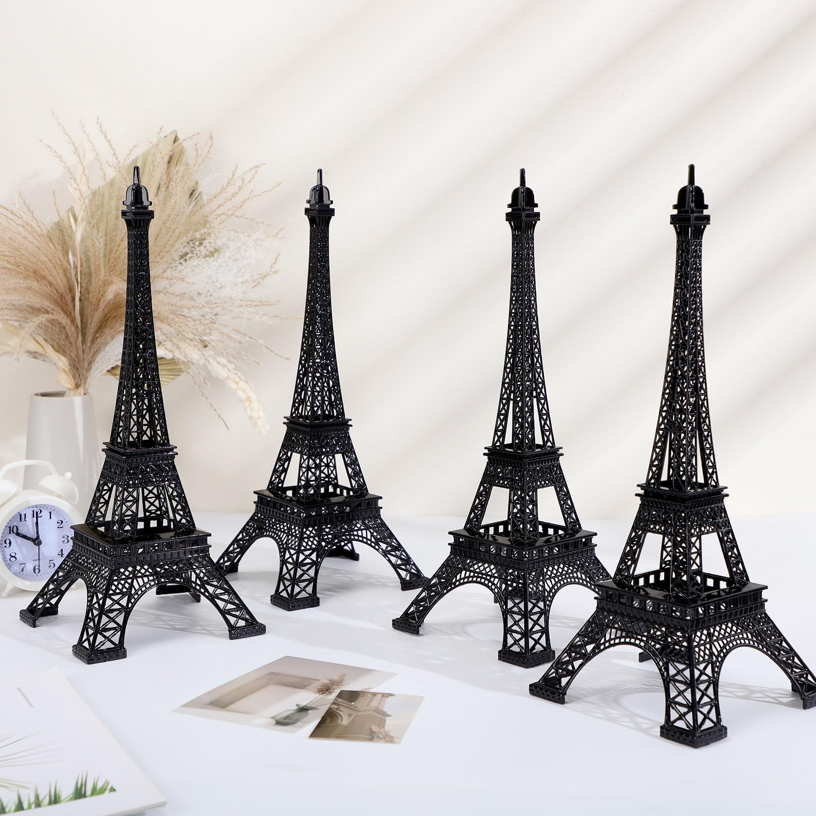 Photo 1 of Therwen Eiffel Tower Sculpture, Alloy Metal 15 Inch Paris France Statue, Black, Tabletop Decor, Set of 4, Gift for Party, Housewarming, Anniversary, Birthday, Corporate Events