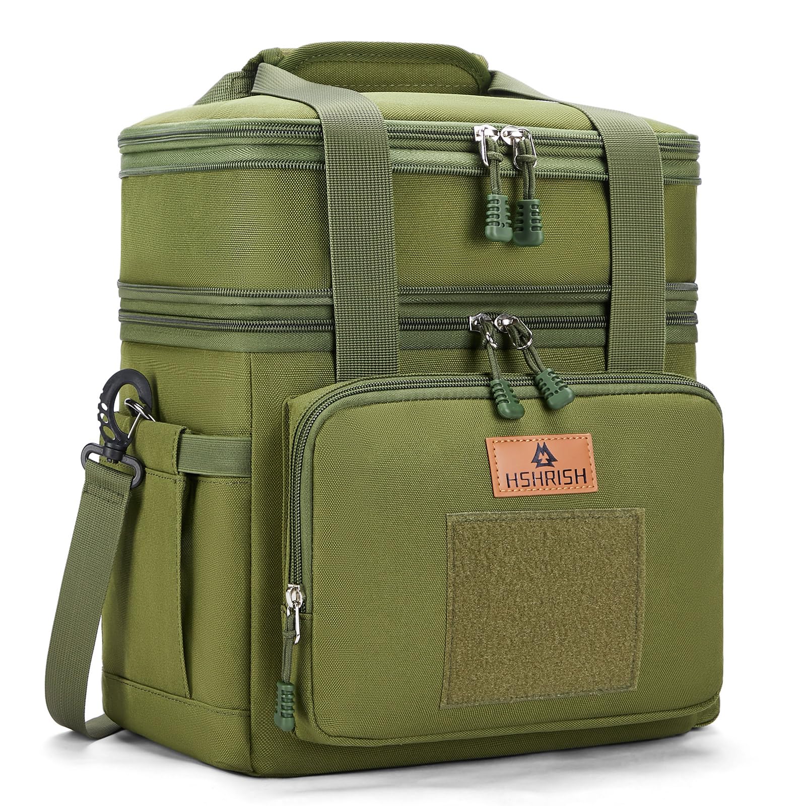 HSHRISH Lunch Box for Men, Large Expandable Tactical Lunch Bag, Durable Leakproof Cooler Bag with Molle Webbing, Lunch Box for Men Work Picnic Trip Camping, 24 Can/16 L, Army Green Image