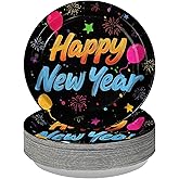 50Pcs 2026 Happy New Year Paper Plates 9'' Winter Fireworks New Year Paper Plates Disposable Watercolor New Years Party Decorations for Kid Adult 2026 New Years Eve Party Supplies Favors for 2026