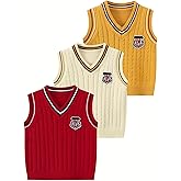 Fdqin Boys Girls Sweater Vest Cable Knit Toddler Kid Uniform Vest Boy Clothes Pullover Knitted Top 4-12Years