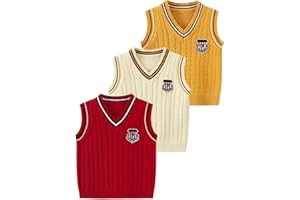 Fdqin Boys Girls Sweater Vest Cable Knit Toddler Kid Uniform Vest Boy Clothes Pullover Knitted Top 4-12Years