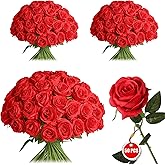 FLORRALIA 50PCS Artificial Silk Roses Flowers – Realistic Fake Roses in Bulk & Bouquet Long Stem Red Rose for Wedding Centerpieces, Home Decor, Floral Arrangements, Party Decoration (Red)