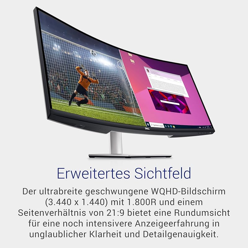 S3423DWC USB-C 34 Zoll WQHD (3440x1440) 21:9 1800R Curved Monitor, 100Hz, VA, 4ms, AMD FreeSync, 99% sRGB, Eingebaute Lautsprecher, USB-C, 2x HDMI, 3x USB, 3 Jahre Garantie