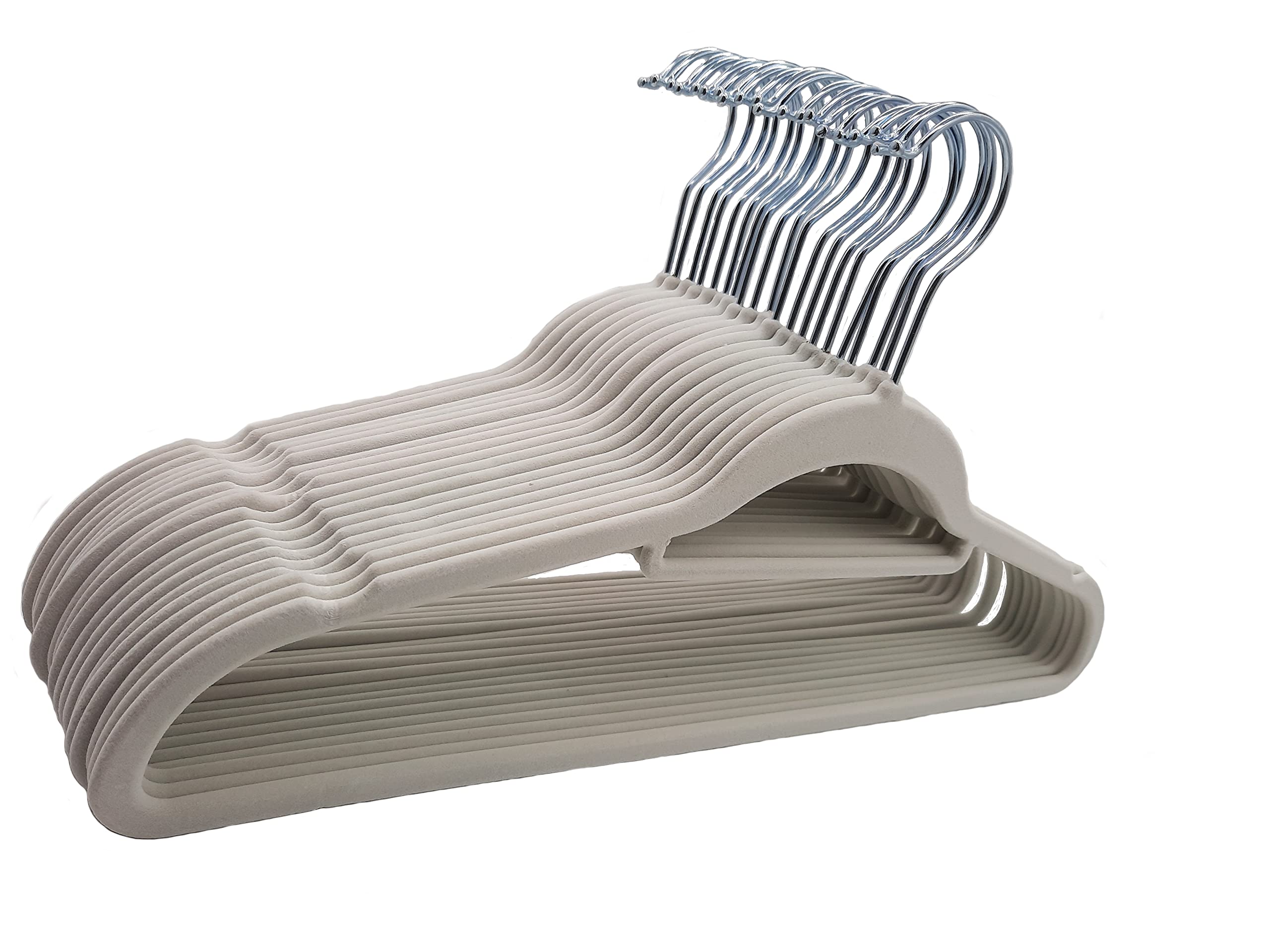 Matec Set of 20 White Velvet Hangers Non-Slip 45 cm Wide Slim Robust Good Load 360ยฐ Rotating Hook for Coats Shirts and Suits