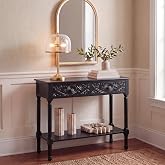 SAFAVIEH Josie 2-Drawer Wood Console Entryway Table, 35.5" Black CNS5708C | Console Entryway Table, Pine Engineered Wood, 2-Drawer, 35.5" Overall, Assembly Required, entryway, hallway, living room