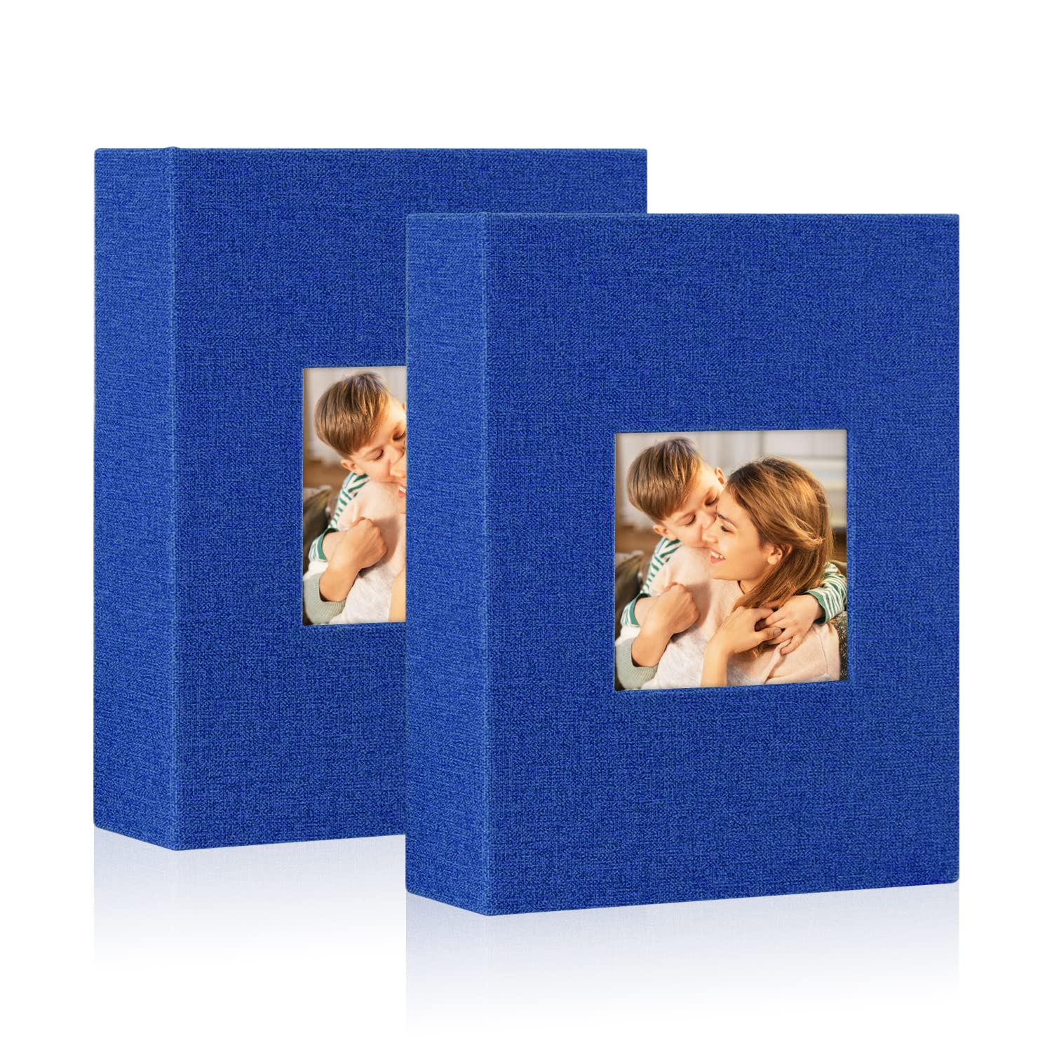 Lanpn Photo Albums 7x5 Pockets, Linen Slip in Top Loading Photo Album Holds 100 Portrait 13x18cm Pictures (Blue, 2 Packs)