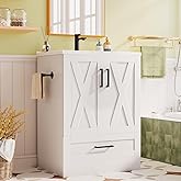 JUMMICO 24" Bathroom Vanity with Sink, Bathroom Storage Vanity Sink Cabinet with 2 Doors ＆ 1 Drawer Space, Farmhouse Wooden F