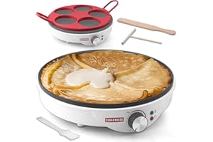 SugarWhisk Crepe Maker Electric, Crepe Pan 12 Inch with 5 X 4” Silicone Molds, Pancake Maker Machine for Pancakes & Tortilla 