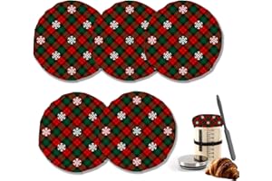 IGPPDO Christmas Snowflake Sourdough Starter Cloth Covers Jars Or Kombucha Kefir Fermentation Cheese Fabric Lids, Fit Jars Mouth from 3-4 inch, 5 Pack