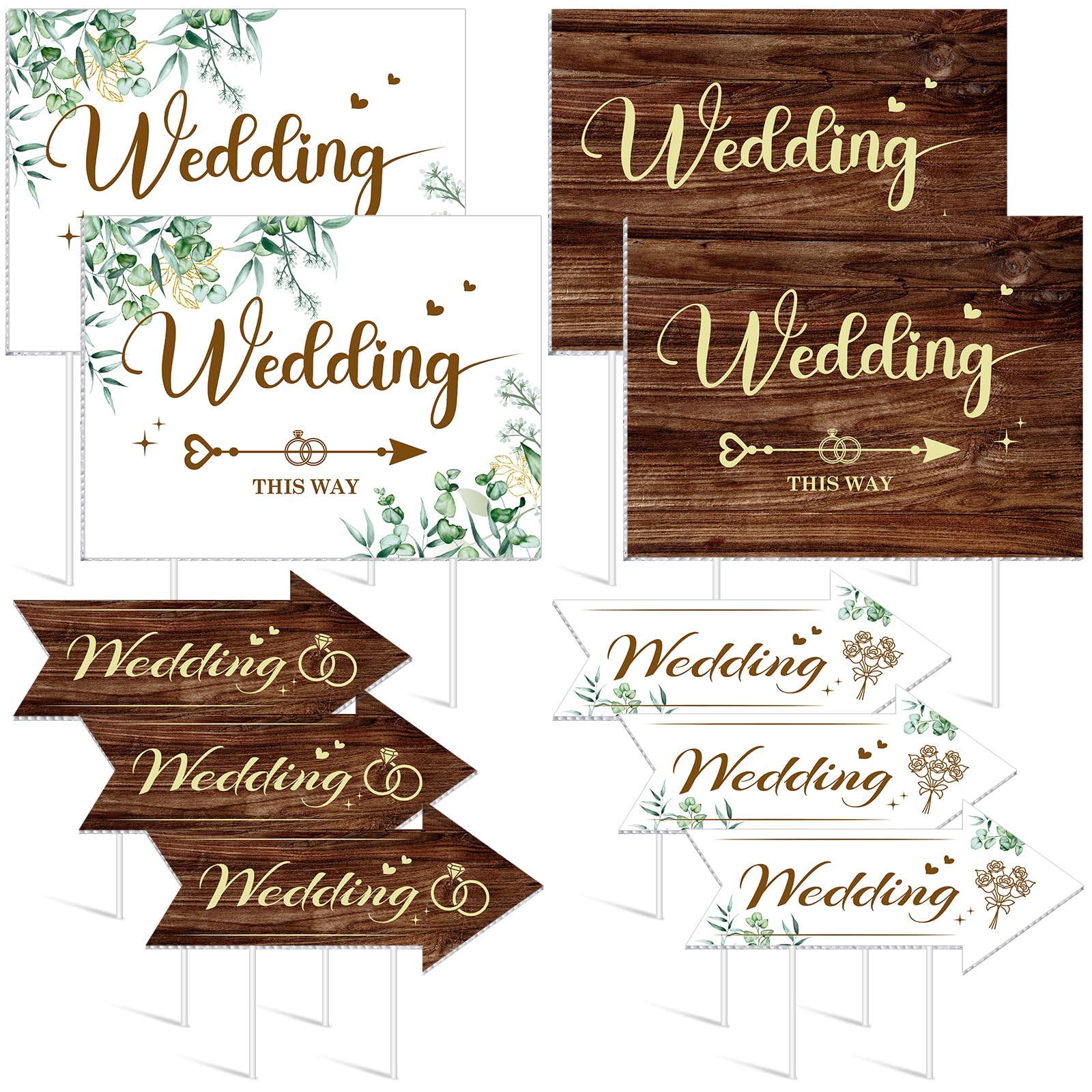 Photo 1 of 10 Pcs Wedding Direction Signs Sage Green Wedding This Way Directional Double Sided Arrow Road Signs with Stakes for Large Entrance Ceremony Party Indoor Outdoor Yard Lawn Parking Signs for Reception