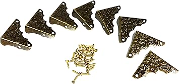 8pc Antique Brass Plated Box Corners With Decorative Stamped