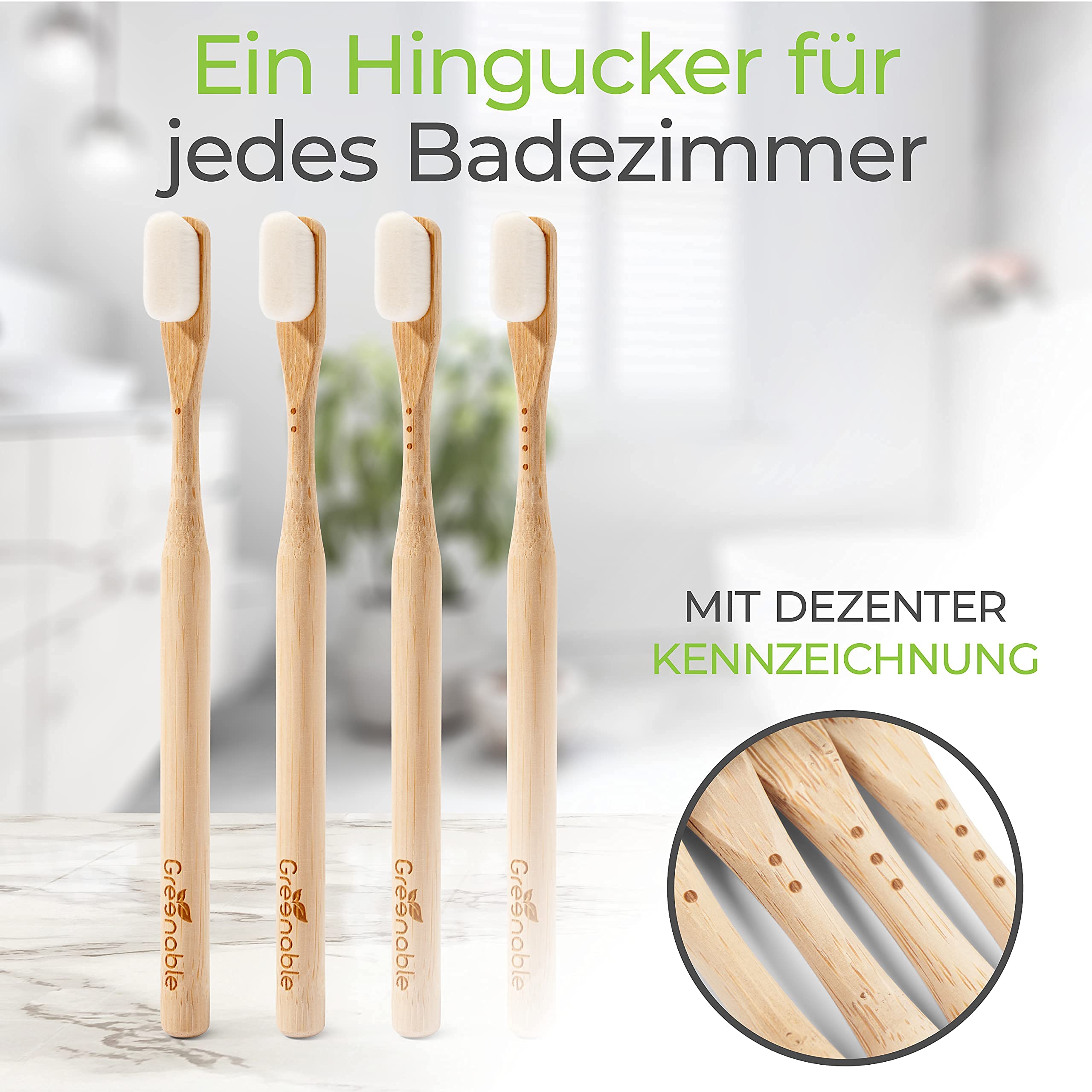 Greenable ® Nano Zahnbürste aus Bambus [4er Set] – 20.000 Extra weiche Borsten – 100% BPA-frei - Bamboo Toothbrush - Vegane & umweltfreundliche Bambus Zahnbürste (Weiß) 4