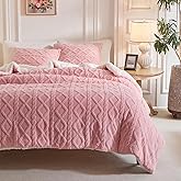 Joyreap 3-Piece Fluffy Faux Fur Sherpa Comforter Set Pink, Twin Size Luxury Tufted Bedding Comforter Set, All Season Soft n Cozy Plush Comforter Bed Set- 68x86 inches