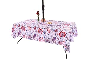 Eternal Beauty 60X 84” Rectangle Outdoor Tablecloth Water-Resistant Tablecloth with Zipper Umbrella Hole for Outdoor Dining Table Cover,Bloom