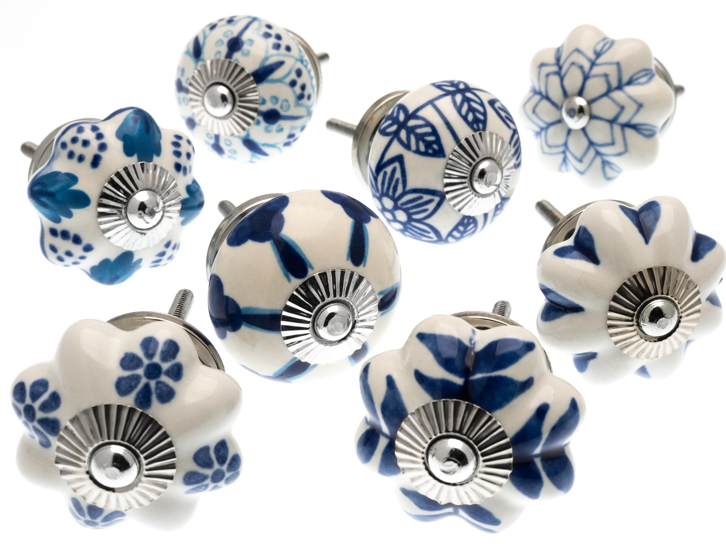 Mango Tree Cupboard Knobs - Decorative Blue and White with Contemporary Patterns and Designs Ceramic Door and Drawer Handles – Vintage Home Décor Set of 8