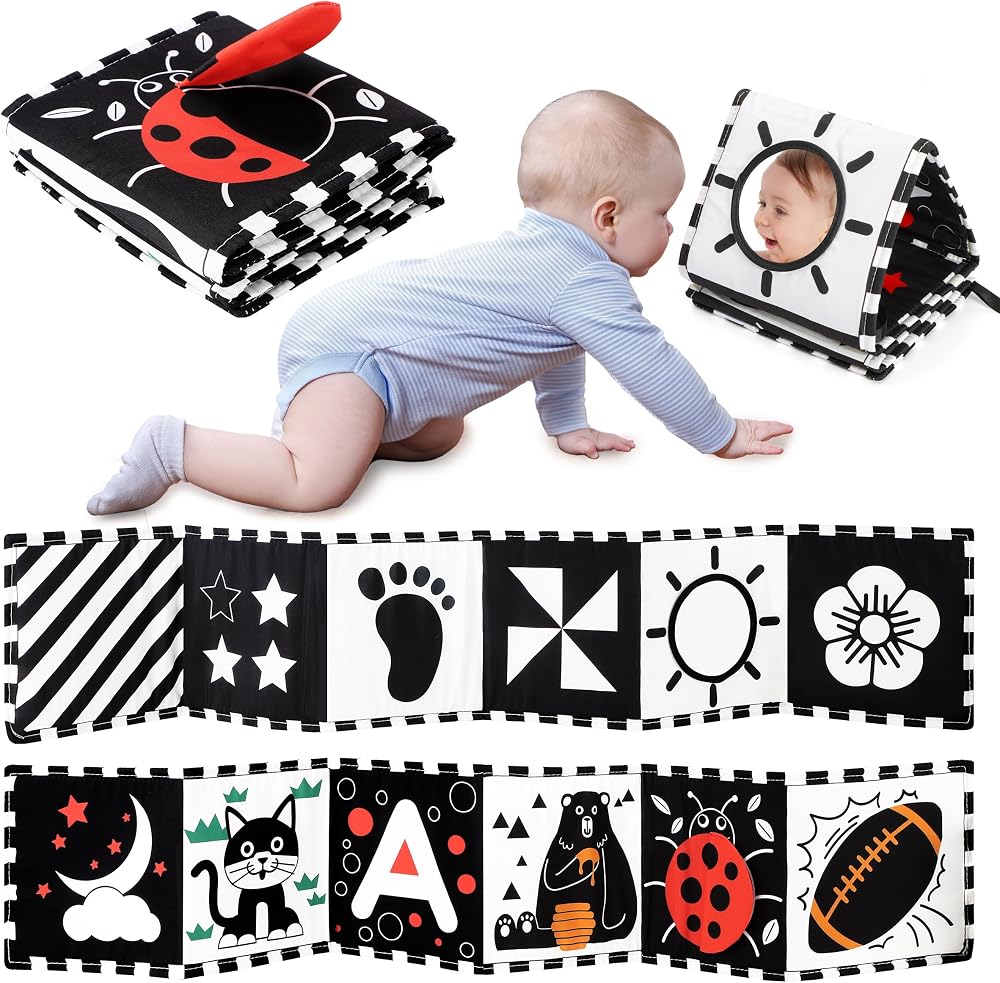 URMYWO Baby Sensory Toy Black White Soft Book Tummy Time Brain Development 0-12
