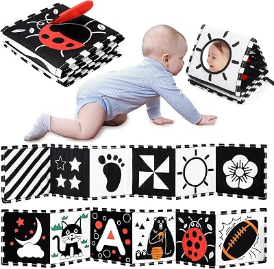 URMYWO Baby Sensory Toy Black White Soft Book Tummy Time Brain Development 0-12