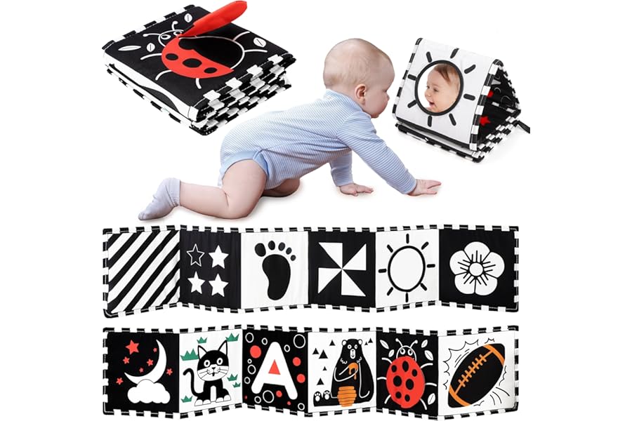 URMYWO Black and White Baby Toy, Tummy Time High Contrast Newborn Toys 0-3 Months, Soft Baby Book, Visual Stimulation Montessori Sensory Infant Toys 0-6-12 Months, Boy Girl Shower Gift