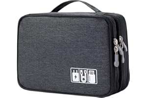 Lanola Travel Cable Organizer Bag, Electronic Accessories Case Portable Double Layer Cable Storage Bag for Cord,phone,Charger, Flash Drive, Phone, SD Card,Personal Items - (Black)