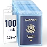 100 Pack Clear Plastic Passport Identification Card Holders, 4x6 Inch Vertical No Zipper Plastic Name Badge ID Card Holders