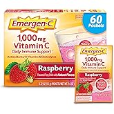 Emergen-C 1000mg Vitamin C Powder, with Antioxidants, B Vitamins and Electrolytes, Vitamin C Supplements for Immune Support, Caffeine Free Drink Mix, Raspberry Flavor - 60 Count/2 Month Supply
