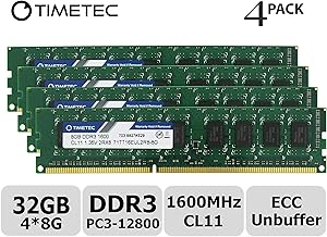 Timetec Hynix IC 32GB Kit(4x8GB) DDR3L 1600MHz PC3-12800 Unbuffered ECC 1.35V CL11 2Rx8 Dual Rank 240 Pin UDIMM Server Memory Ram Module Upgrade (32GB Kit(4x8GB))